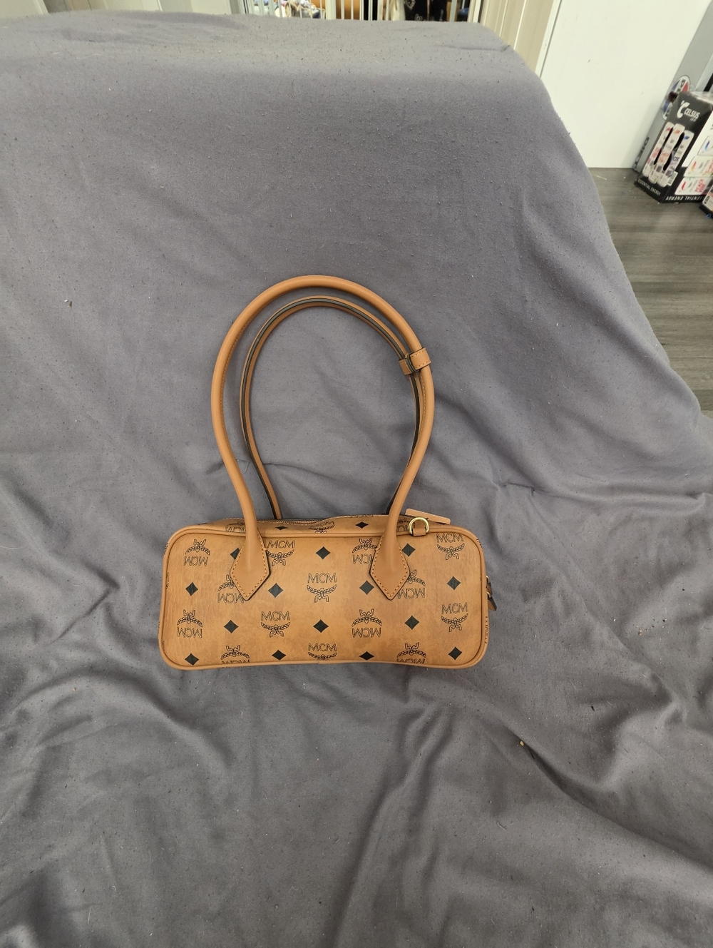 NWOT AUTHENTIC International MCM Cognac Logo Visetos Barrel Shoulder Bag - Picture 3 of 12